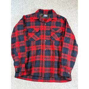 VINTAGE Pendleton Button Up Board Shirt Mens Red Plaid Virgin Wool 60s Large